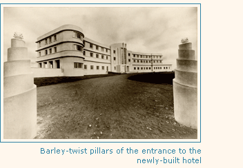 Barley twist pillars of the entrance to the newly built hotel